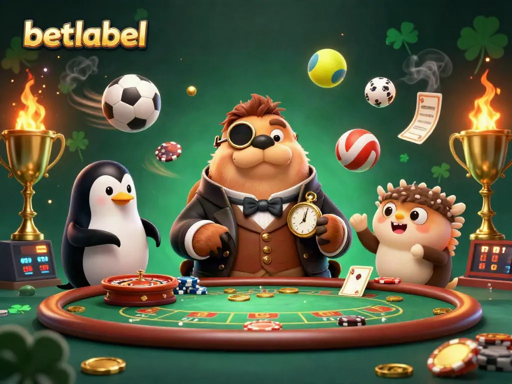 Betlabel showcases a jolly walrus at an underwater poker table surrounded by sports balls and casino elements.